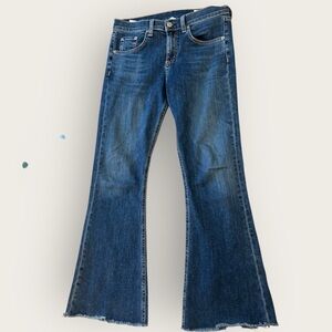 Rag & Bone | classic blue denim flare leg raw hem everyday casual jeans size 26